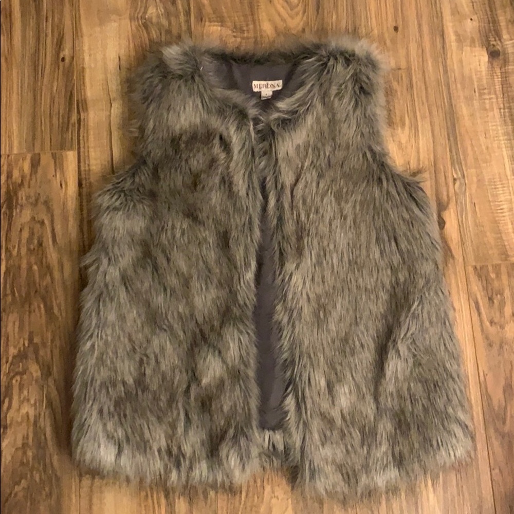 Gray faux fur vest